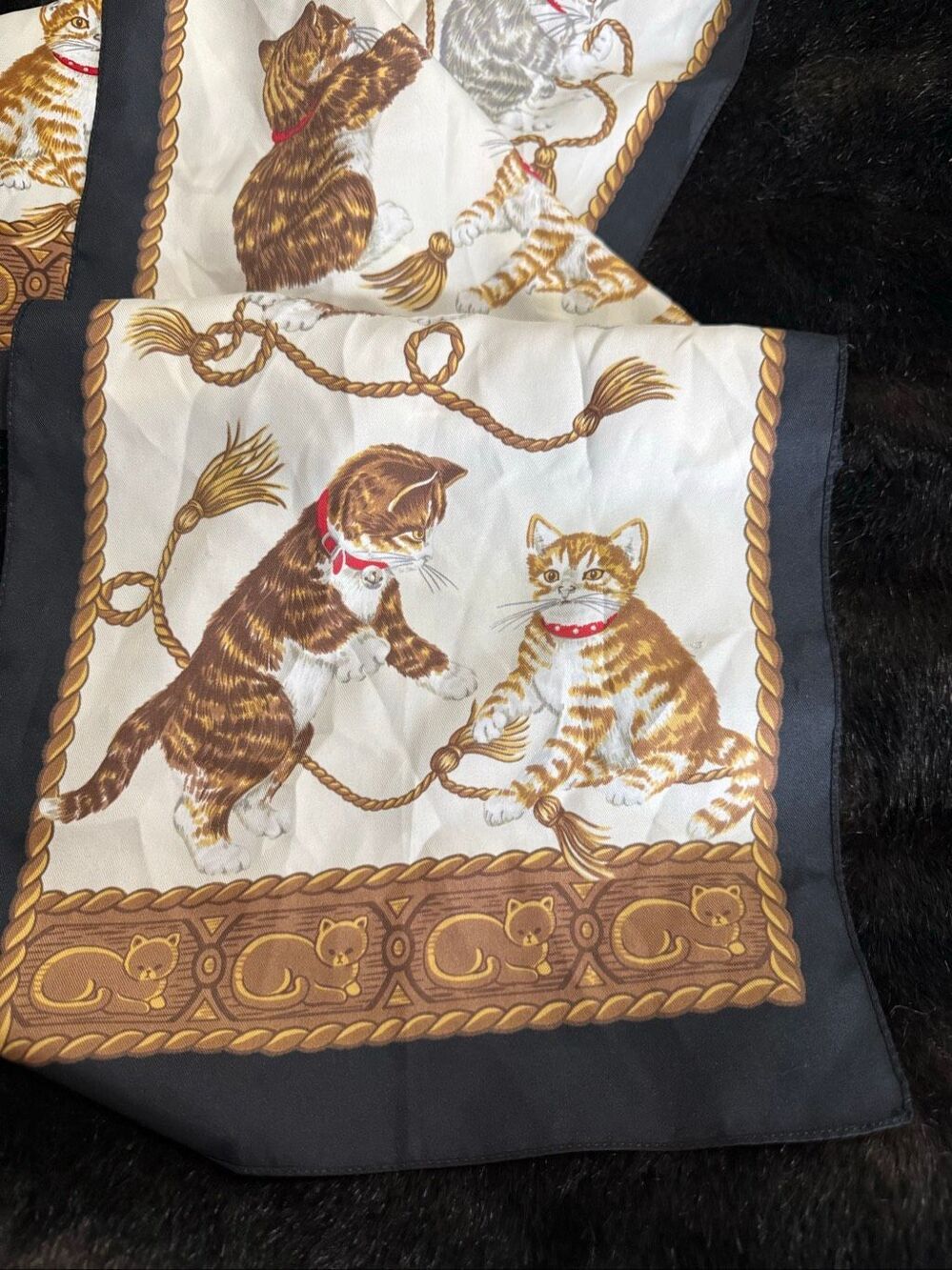 Vintage Cat Print Scarf, Whimsical Kitten Design